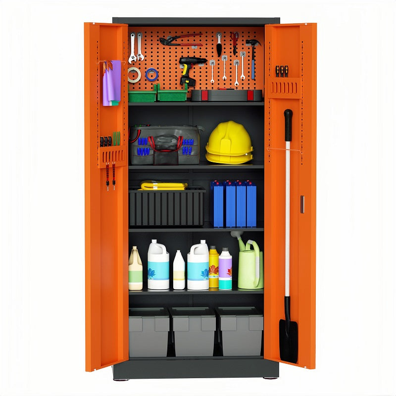 Steel Swing Door Inner Handle Tool Storage Cabinet Cupboard Locker - Slate Grey and Orange