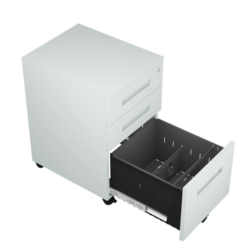 Steel 3 Drawer Pedestal Mobile Filing Cabinets Inner Handle With Lock - Light Grey