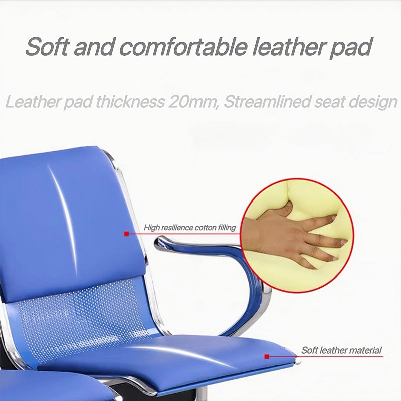 Steel Chrome Upholstered 3 Seater Waiting Area Reception Chairs - Blue