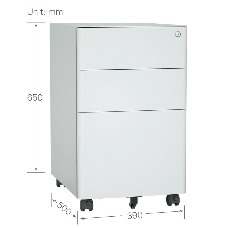 Steel 3 Drawer Pedestal Mobile Filing Cabinets Arc Handle With Lock - Light Grey