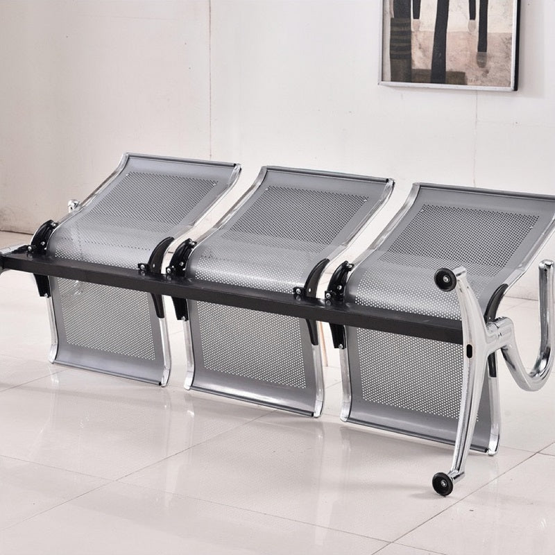 Steel Chrome Upholstered 3 Seater Waiting Area Reception Chairs - Blue