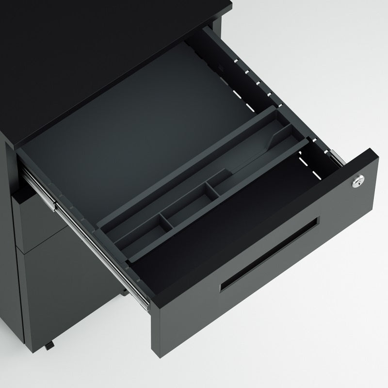 Steel 3 Drawer Pedestal Mobile Filing Cabinets Inner Handle With Lock - Black