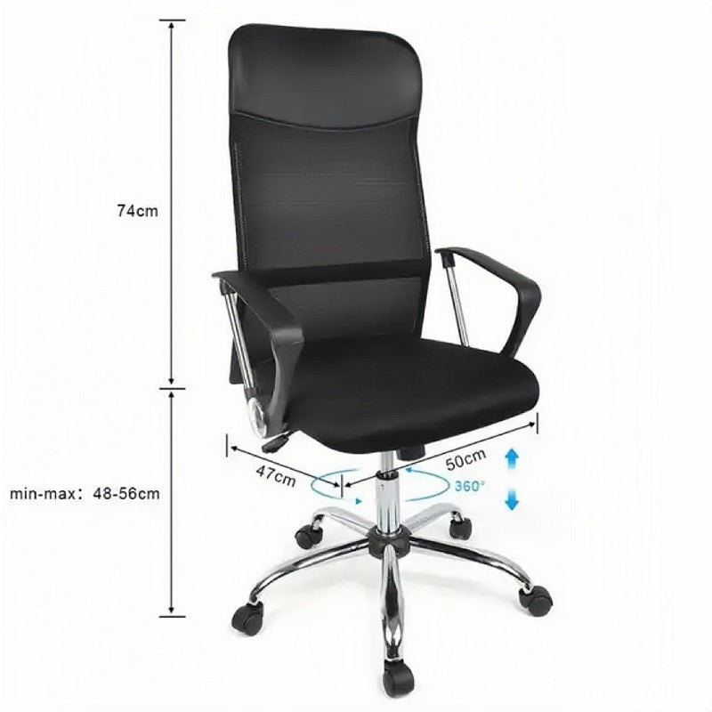 Ergonomic Mesh High-Back Office Chair With Vegan Leather Accents - Black