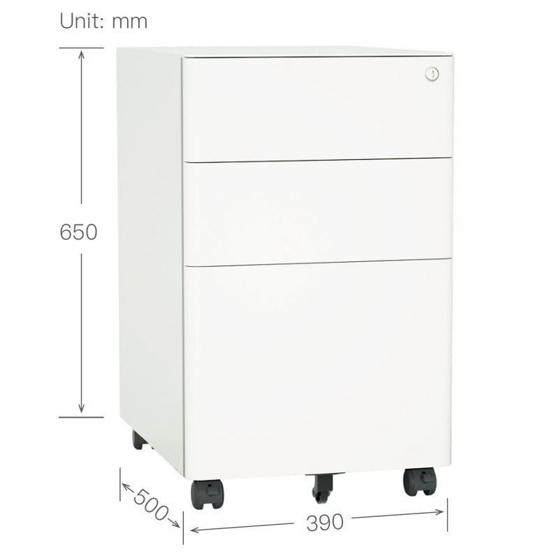 Steel 3 Drawer Pedestal Mobile Filing Cabinets Arc Handle With Lock - White