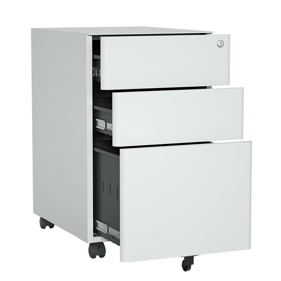 Steel 3 Drawer Pedestal Mobile Filing Cabinets Arc Handle With Lock - Light Grey