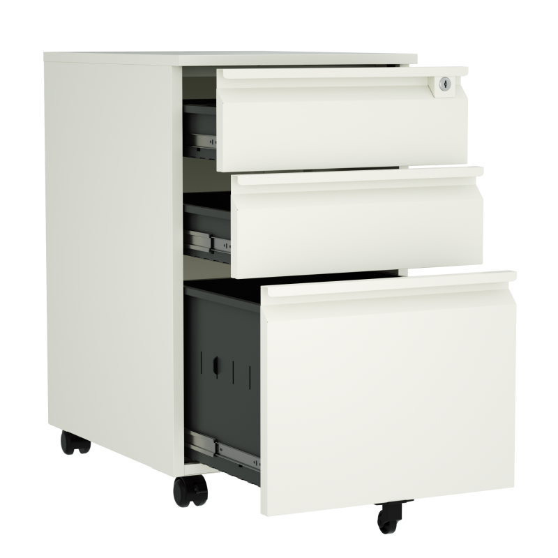 Steel 3 Drawer Pedestal Mobile Filing Cabinets Swan Handle With Lock - White