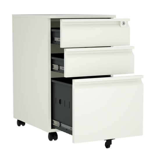 Steel 3 Drawer Pedestal Mobile Filing Cabinets Swan Handle With Lock - White