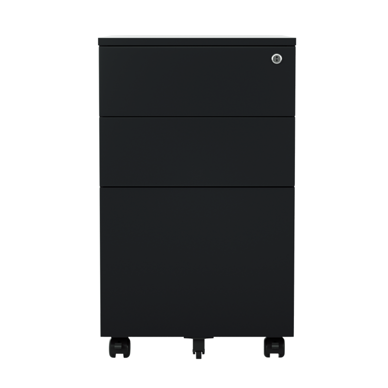 Steel 3 Drawer Pedestal Mobile Filing Cabinets Side Handle With Lock - Black