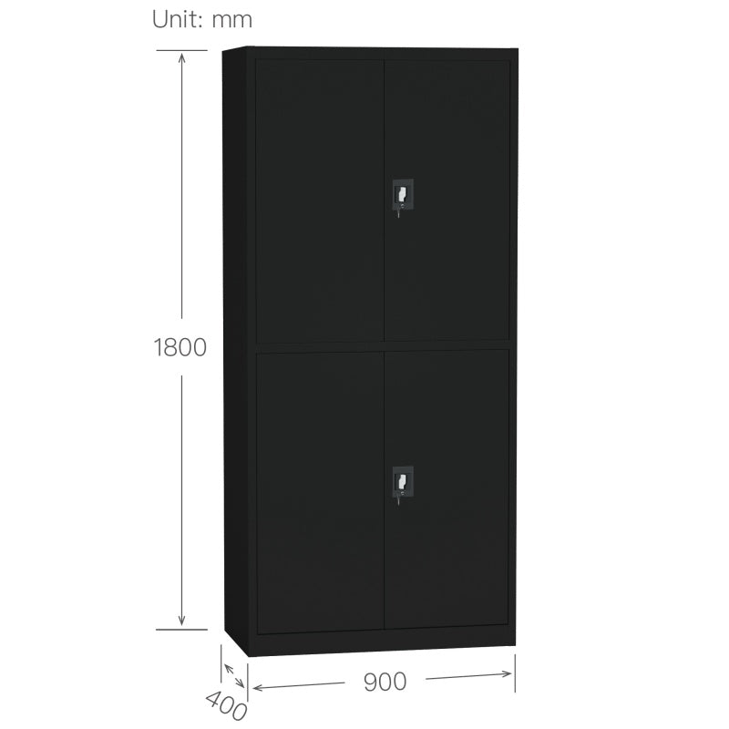 Steel 4 Door Filing Cabinet Storage Cupboard With 3-Point Lock - Black