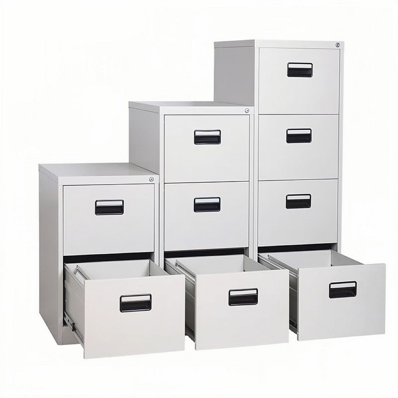 Steel Vertical 4 Drawer Filing Cabinet Cupboard Locker With Black Inner Handle - Light Grey