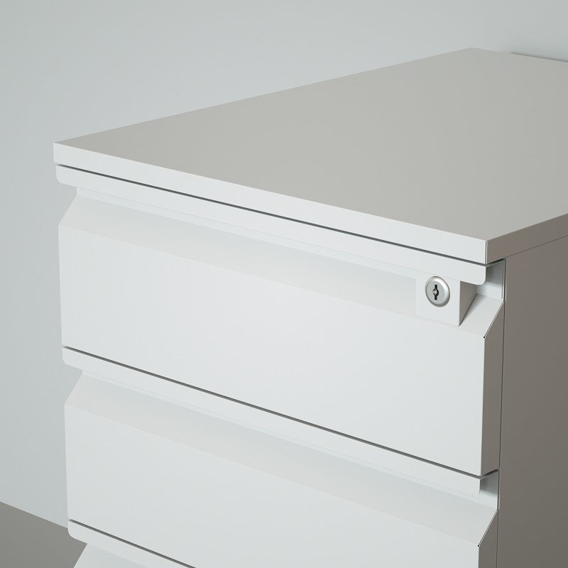 Steel 3 Drawer Swan Handle Mobile Pedestal Filing Cabinet Locker - White