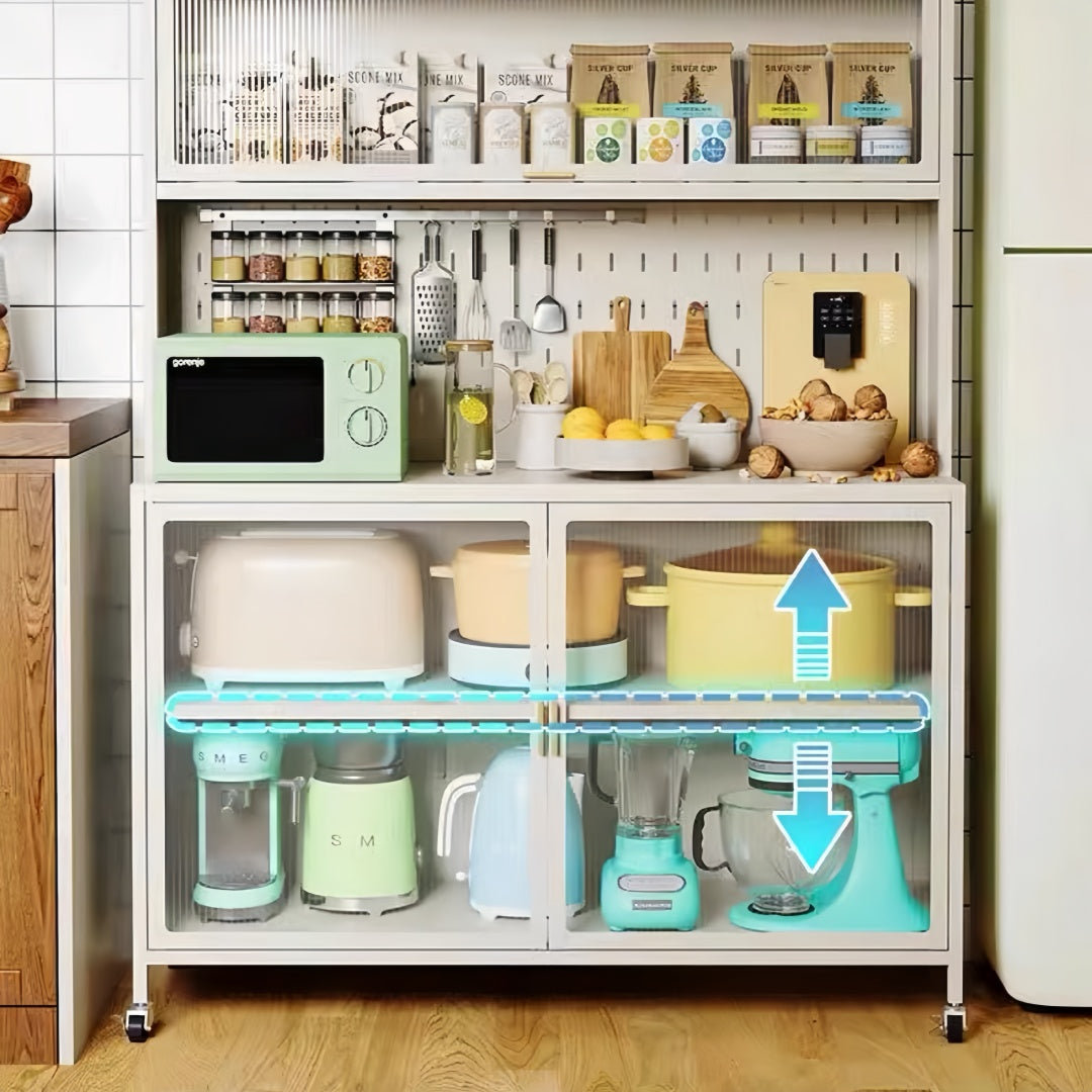 Steel 6-Tier Cupboard Bakers Rack Cart Kitchen Storage Cabinet 100cm Width - White