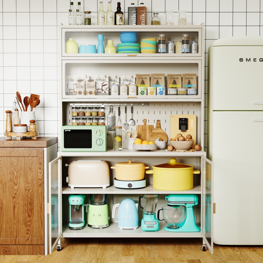 Steel 6-Tier Cupboard Bakers Rack Cart Kitchen Storage Cabinet 100cm Width - White