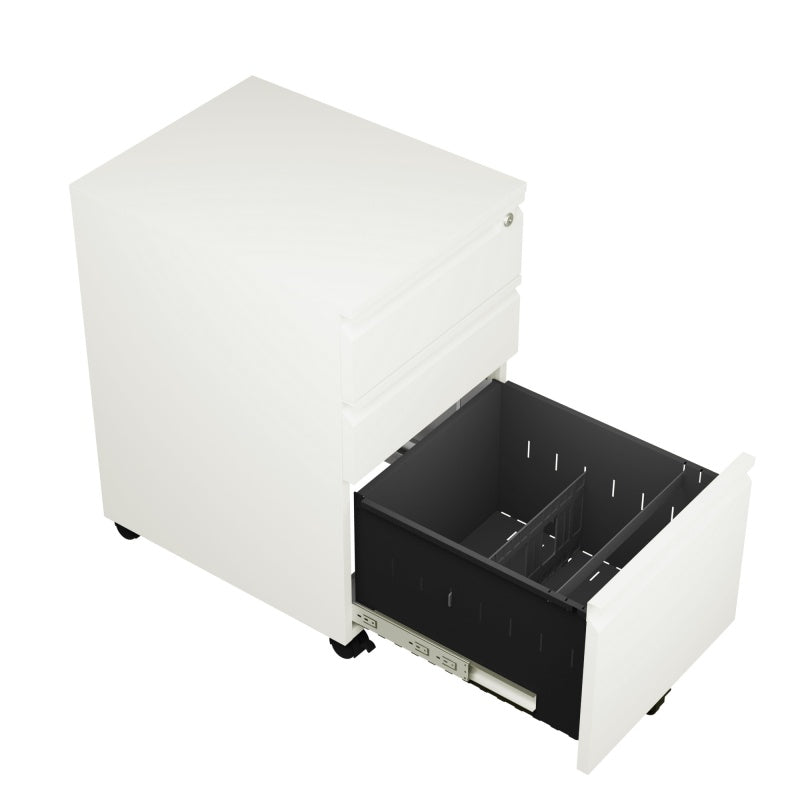 Steel 3 Drawer Swan Handle Mobile Pedestal Filing Cabinet Locker - White