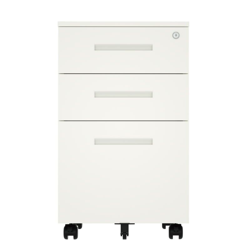 Steel 3 Drawer Inner Handle Mobile Pedestal Filing Cabinet Locker - White