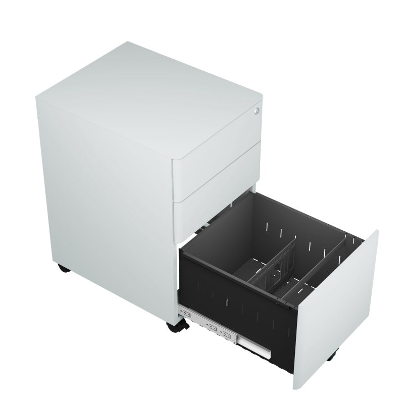 Steel 3 Drawer Pedestal Mobile Filing Cabinets Arc Handle With Lock - Light Grey