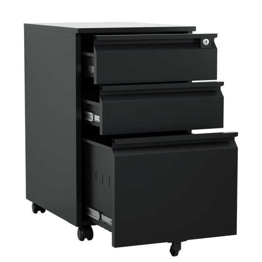 Steel 3 Drawer Pedestal Mobile Filing Cabinets Swan Handle With Lock - Black
