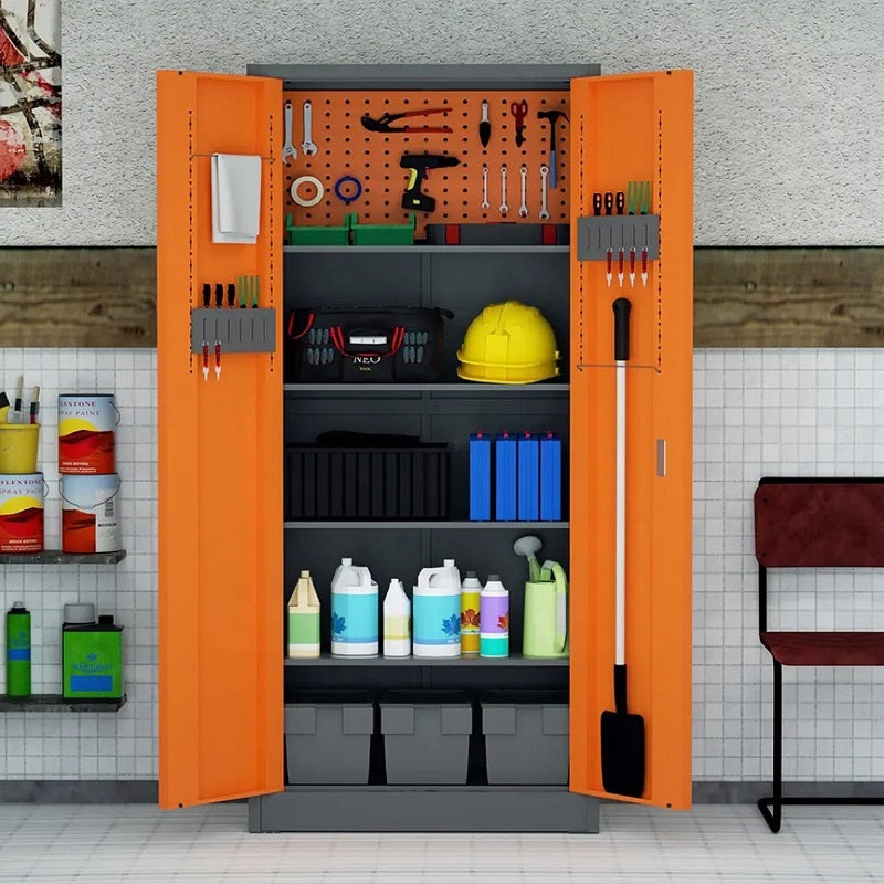 Steel Swing Door Inner Handle Tool Storage Cabinet Cupboard Locker - Slate Grey and Orange
