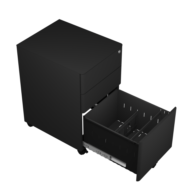 Steel 3 Drawer Arc Handle Mobile Pedestal Filing Cabinet Locker - Black