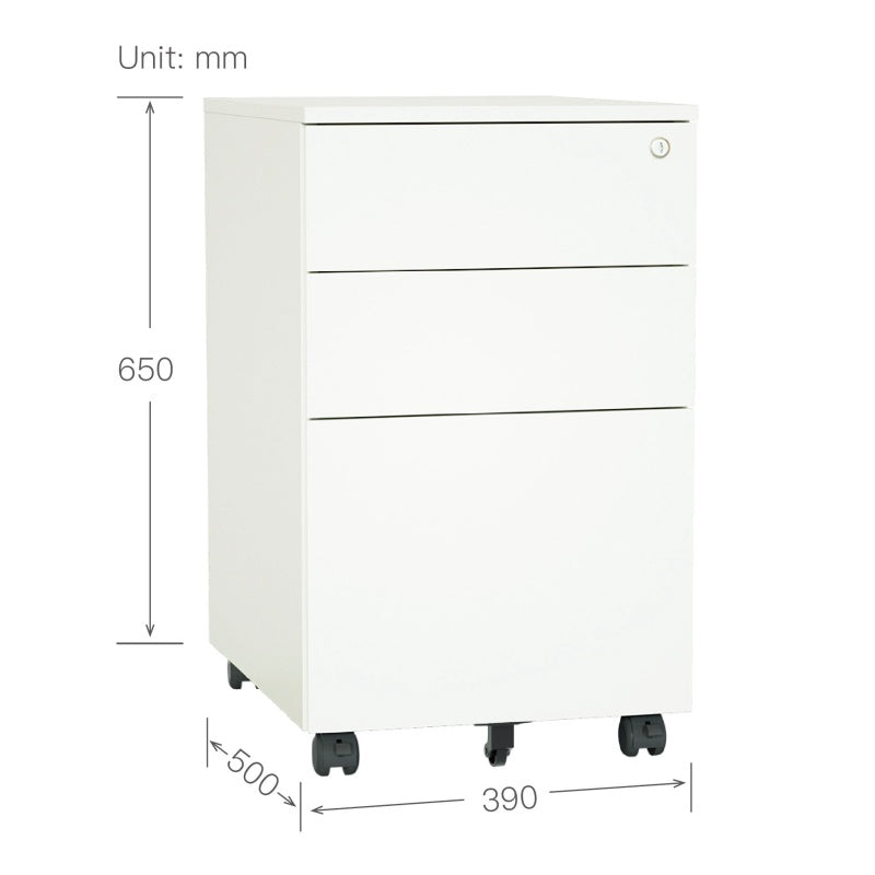 Steel 3 Drawer Pedestal Mobile Filing Cabinets Side Handle With Lock - White