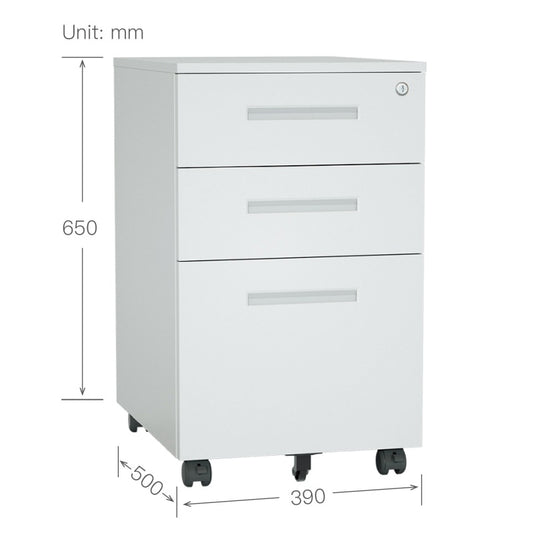 Steel 3 Drawer Pedestal Mobile Filing Cabinets Inner Handle With Lock - Light Grey