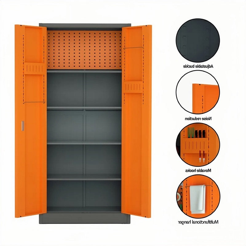 Steel Swing Door Inner Handle Tool Storage Cabinet Cupboard Locker - Slate Grey and Orange