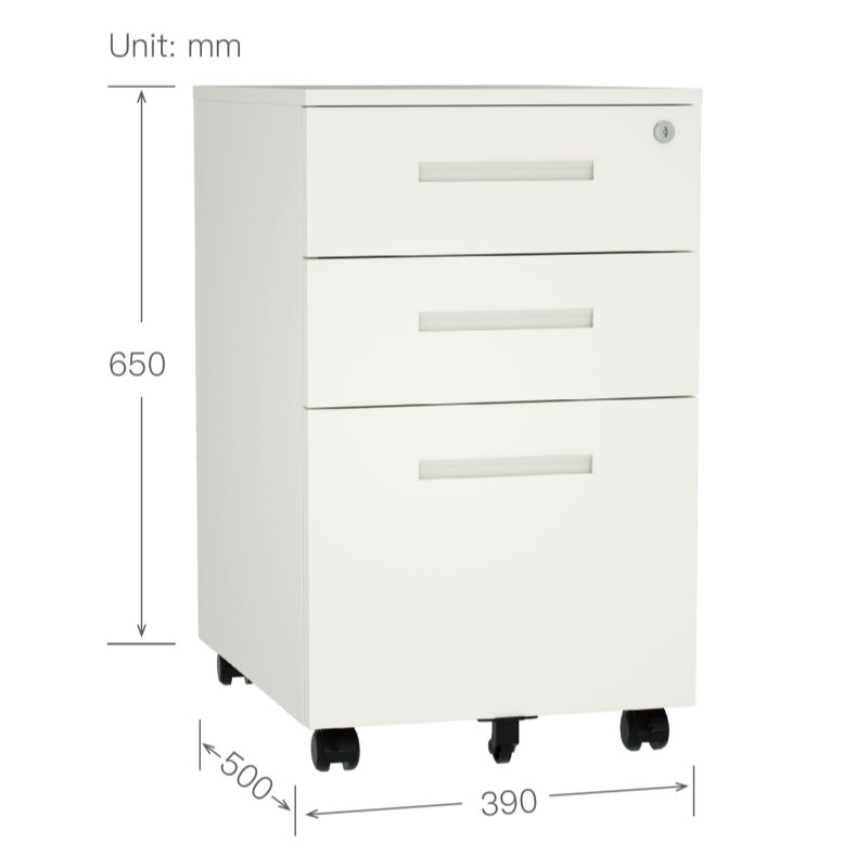 Steel 3 Drawer Pedestal Mobile Filing Cabinets Inner Handle With Lock - White