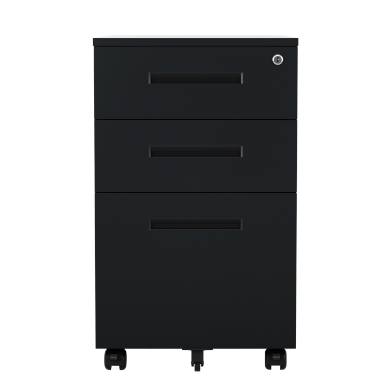 Steel 3 Drawer Pedestal Mobile Filing Cabinets Inner Handle With Lock - Black