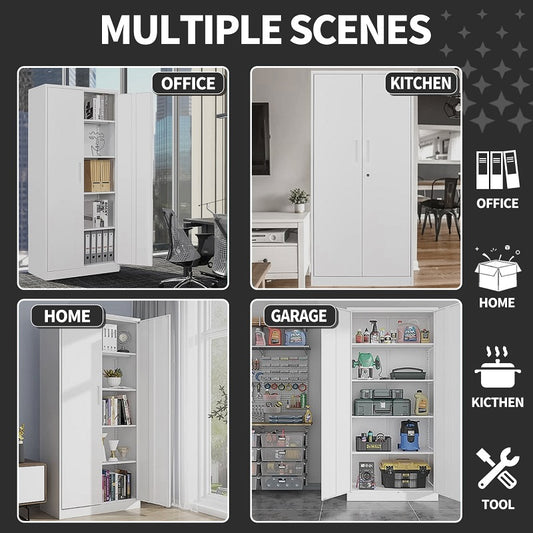 Steel Swing Door Inner Handle Filing Cabinet Storage Cupboard Locker - Light Grey