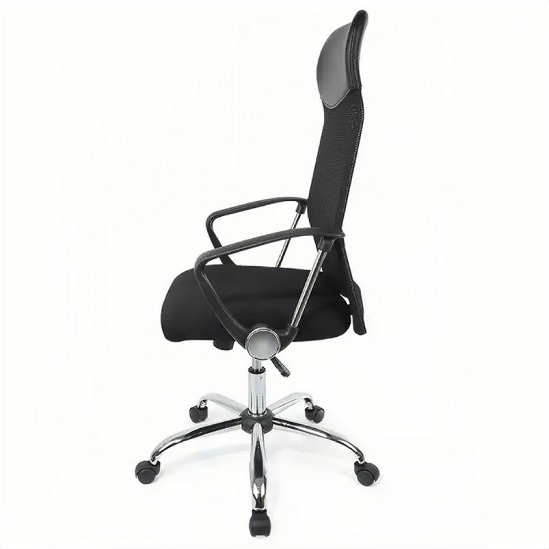 Ergonomic Mesh High-Back Office Chair With Vegan Leather Accents - Black