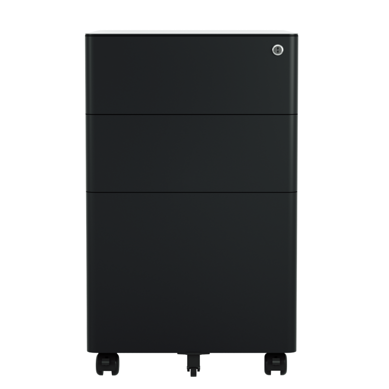 Steel 3 Drawer Arc Handle Mobile Pedestal Filing Cabinet Locker - Black