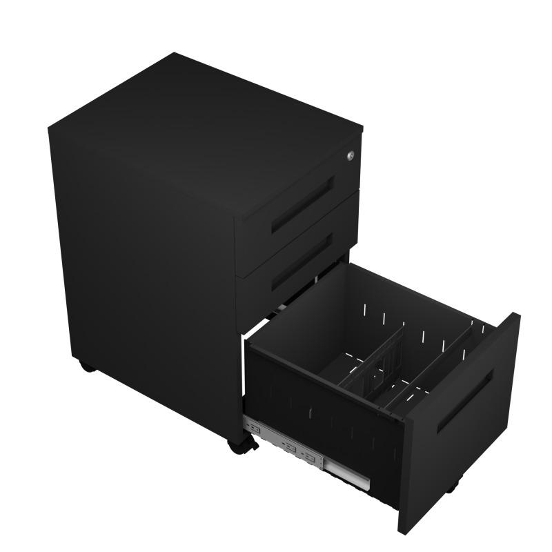 Steel 3 Drawer Pedestal Mobile Filing Cabinets Inner Handle With Lock - Black