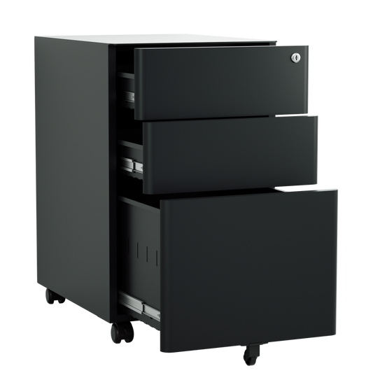 Steel 3 Drawer Pedestal Mobile Filing Cabinets Arc Handle With Lock - Black