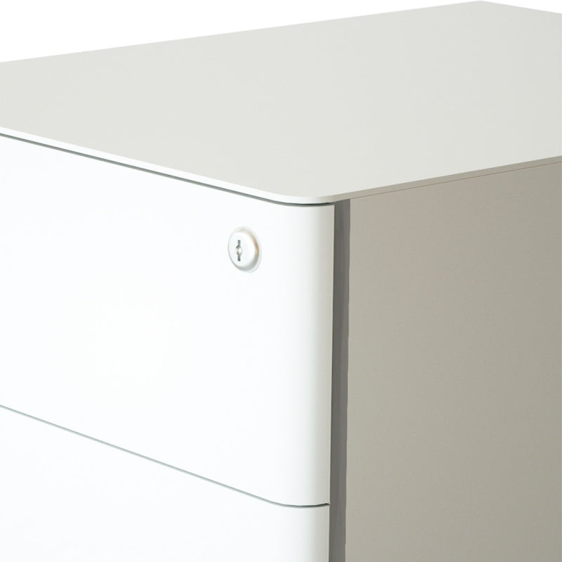 Steel 3 Drawer Pedestal Mobile Filing Cabinets Arc Handle With Lock - White