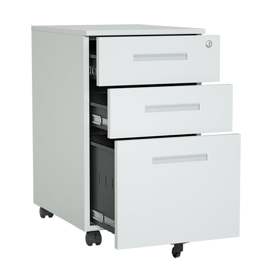 Steel 3 Drawer Pedestal Mobile Filing Cabinets Inner Handle With Lock - Light Grey