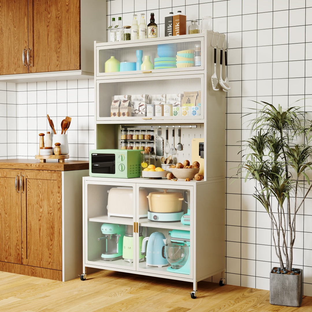 Steel 6-Tier Cupboard Bakers Rack Cart Kitchen Storage Cabinet 80cm Width - White