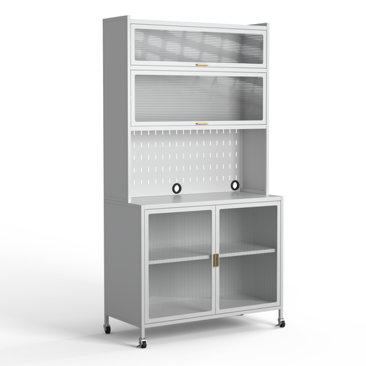 Steel 6-Tier Cupboard Bakers Rack Cart Kitchen Storage Cabinet 80cm Width - White