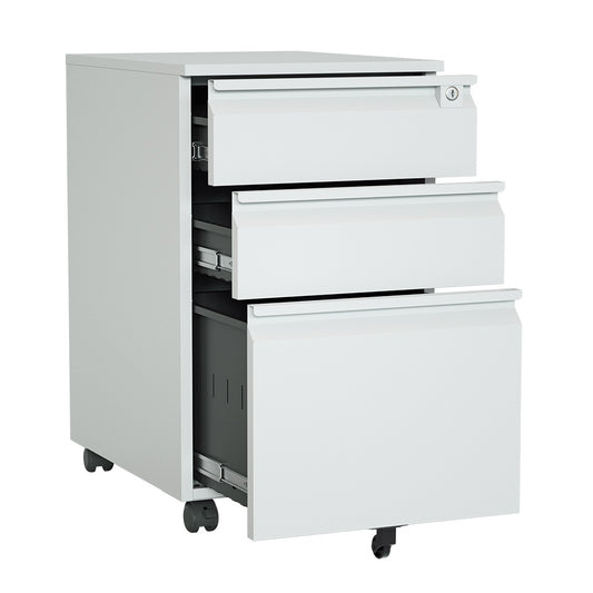 Steel 3 Drawer Pedestal Mobile Filing Cabinets Swan Handle With Lock - Light Grey