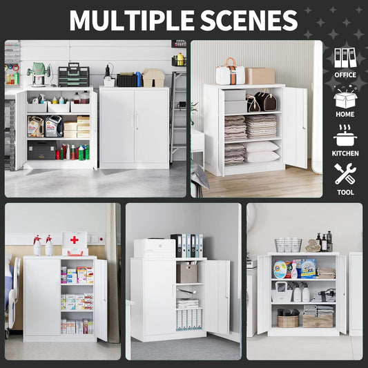 Steel Swing Door Small Size Filing Cabinet Storage Cupboard Locker - White