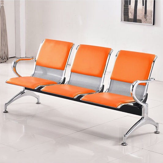 Steel Chrome Upholstered 3 Seater Waiting Area Reception Chairs - Orange