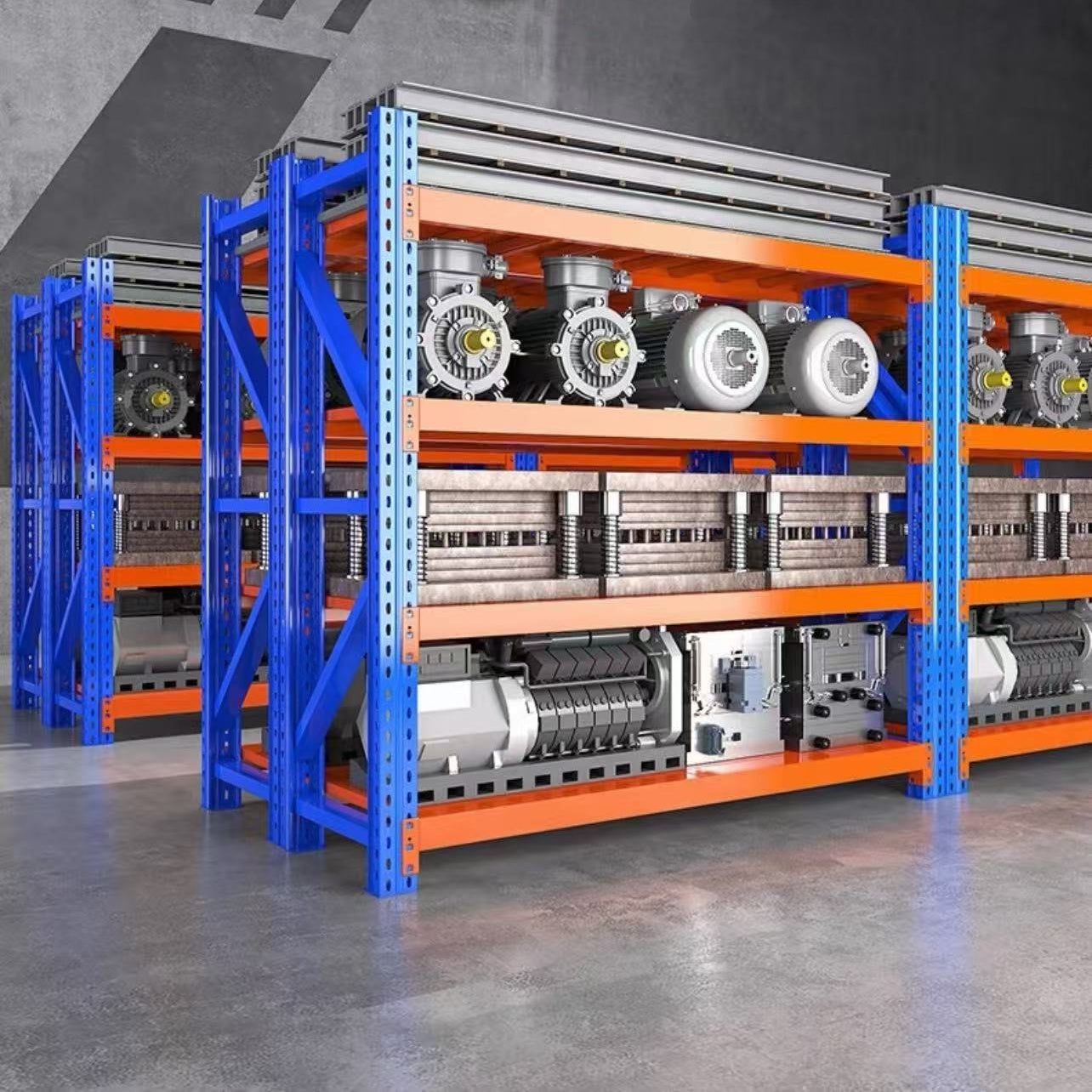 Steel 350kg Heavy Duty 4 Shelf Industrial Shelving Adjustable Storage Racks - Orange and Blue