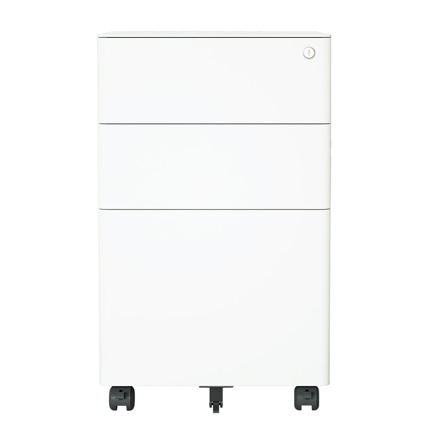 Steel 3 Drawer Pedestal Mobile Filing Cabinets Arc Handle With Lock - White