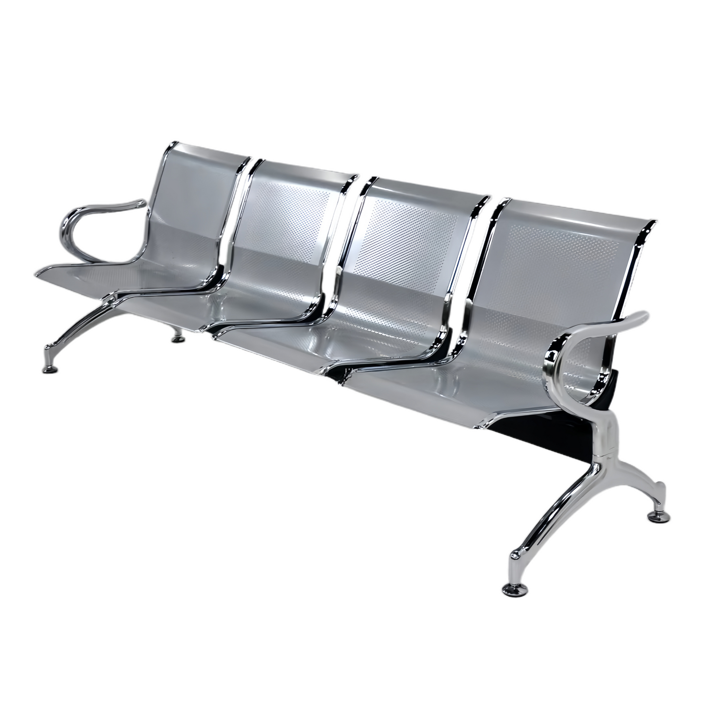 Steel Chrome 4 Seater Waiting Area Reception Chairs - Shiny Silver