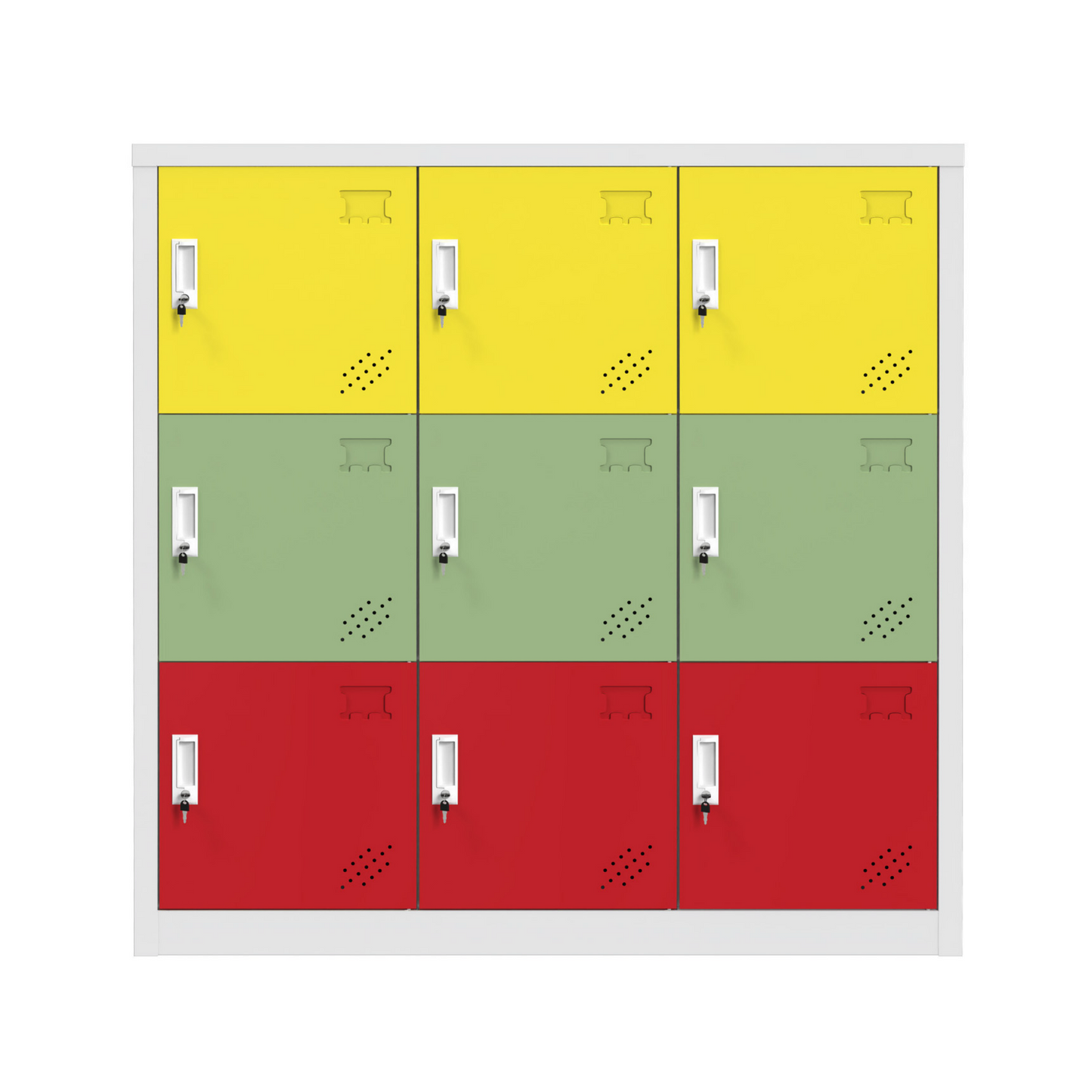 Steel Small Size 9 Door Locker Cupboard Storage Cabinet Inner Handle With Lock - Multicolor and Light Grey