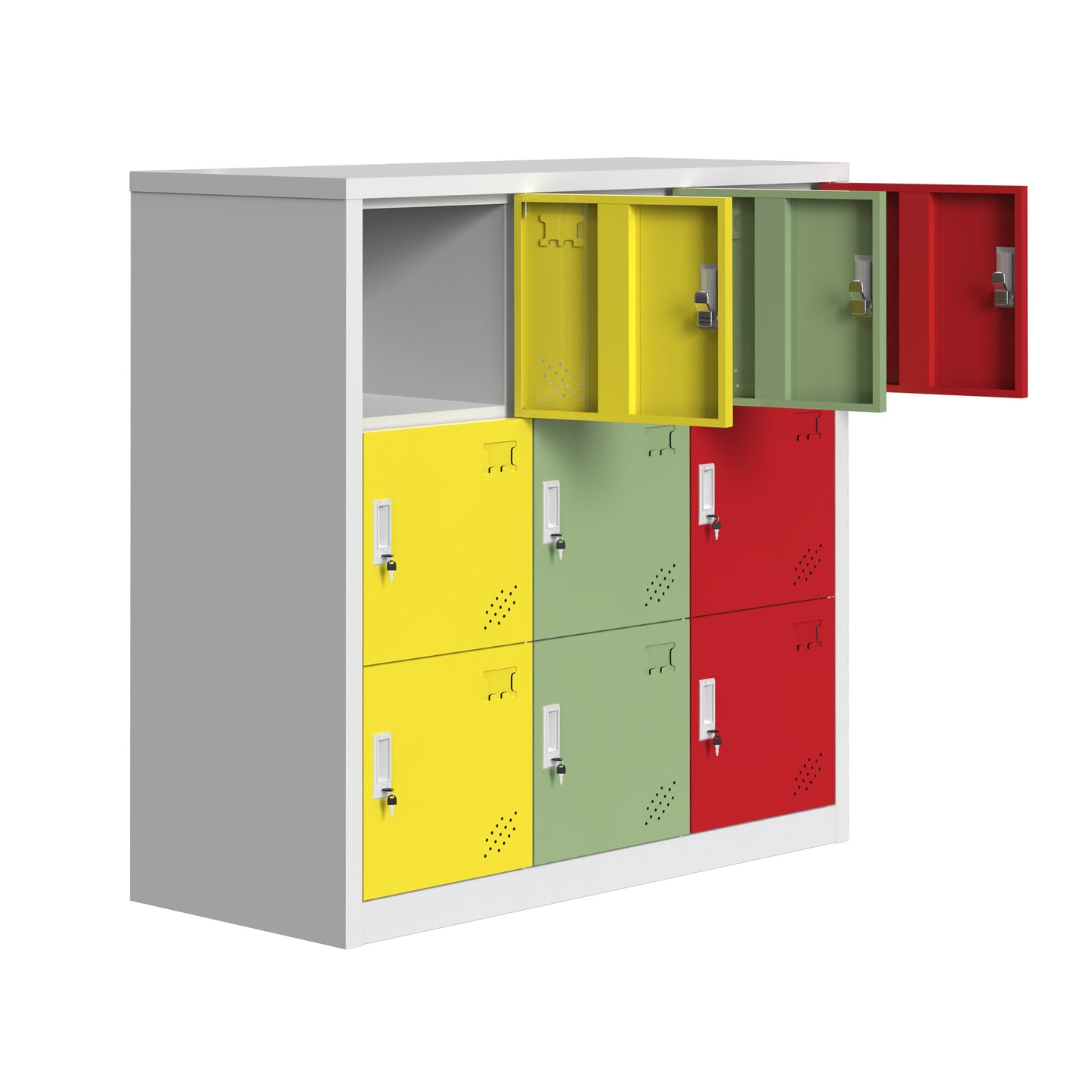 Steel Small Size 9 Door Locker Cupboard Storage Cabinet Inner Handle With Lock - Multicolor and Light Grey