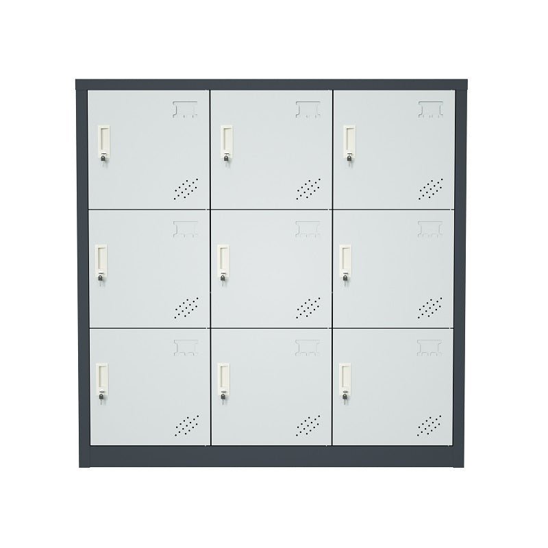 Steel Small Size 9 Door Locker Cupboard Storage Cabinet Inner Handle With Lock - Slat Grey and Light Grey