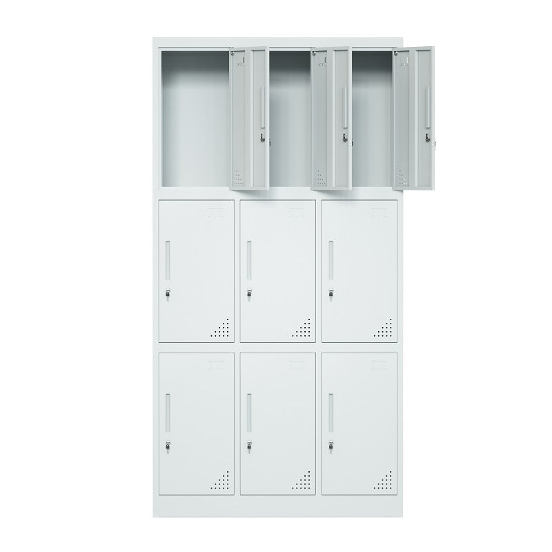 Steel 9 Door Locker Cupboard Storage Cabinet Inner Handle With Lock - Light Grey