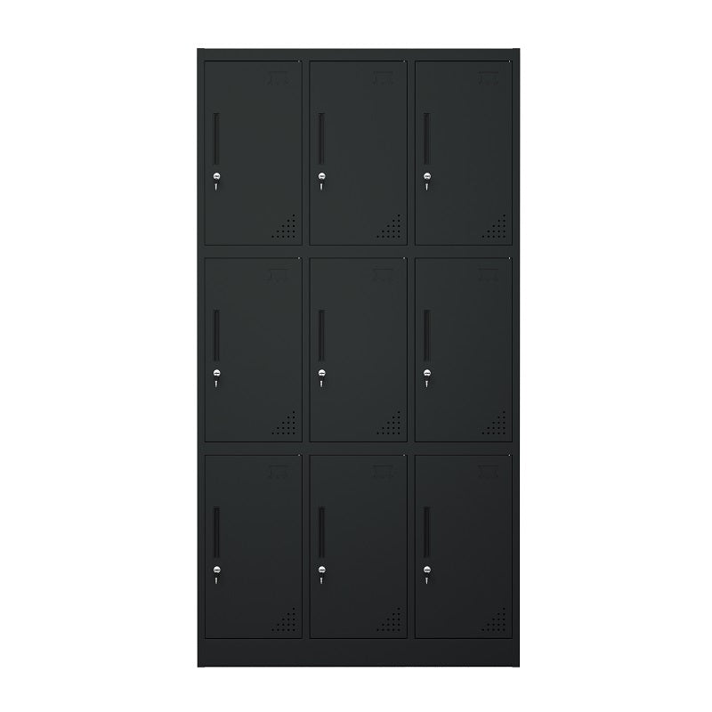 Steel 9 Door Locker Cupboard Storage Cabinet Inner Handle With Lock - Black