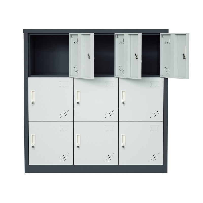 Steel Small Size 9 Door Locker Cupboard Storage Cabinet Inner Handle With Lock - Slat Grey and Light Grey