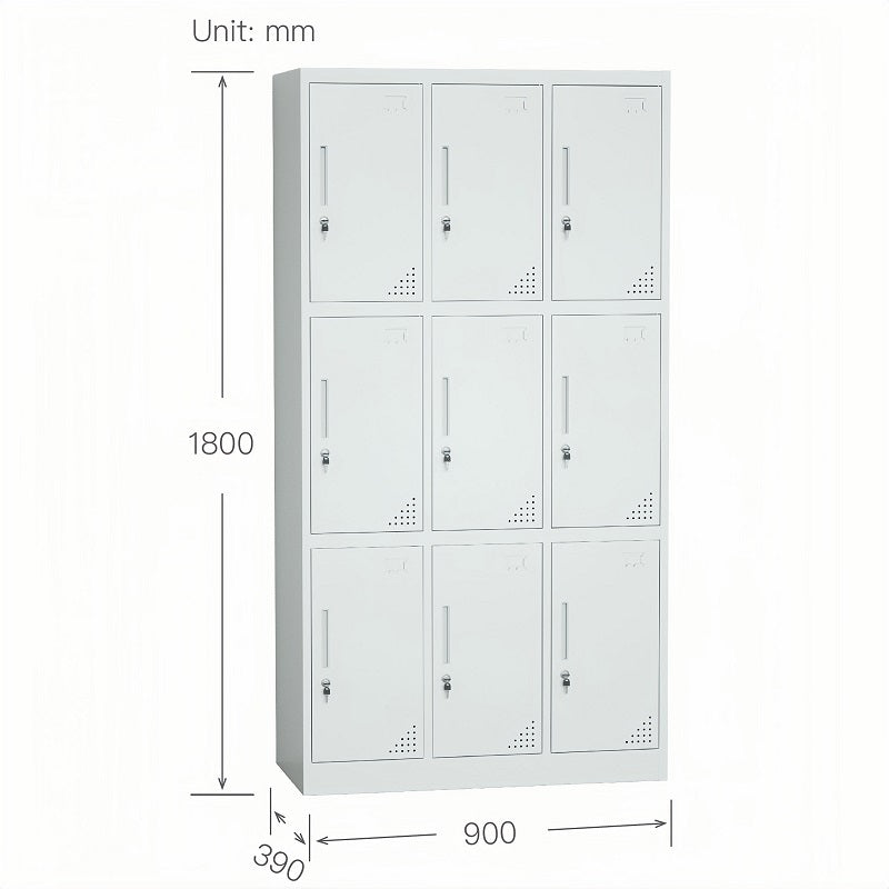 Steel 9 Door Locker Cupboard Storage Cabinet Inner Handle With Lock - Light Grey